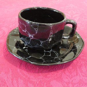 Marbled finish china demitasse espresso cup and saucer